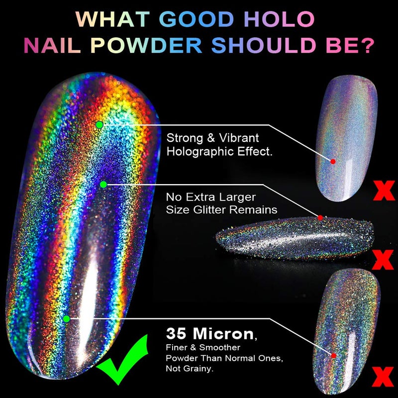 BELLEBOOST Holographic Nail Powder Holo Powders for Nails Chrome Nail Polishing Powder Rainbow Unicorn Mirror Effect Glitter Dust Manicure Pigment Nail Art DIY Deco with Sponge Tool/3pcs, 0.04oz/1g - Image 4